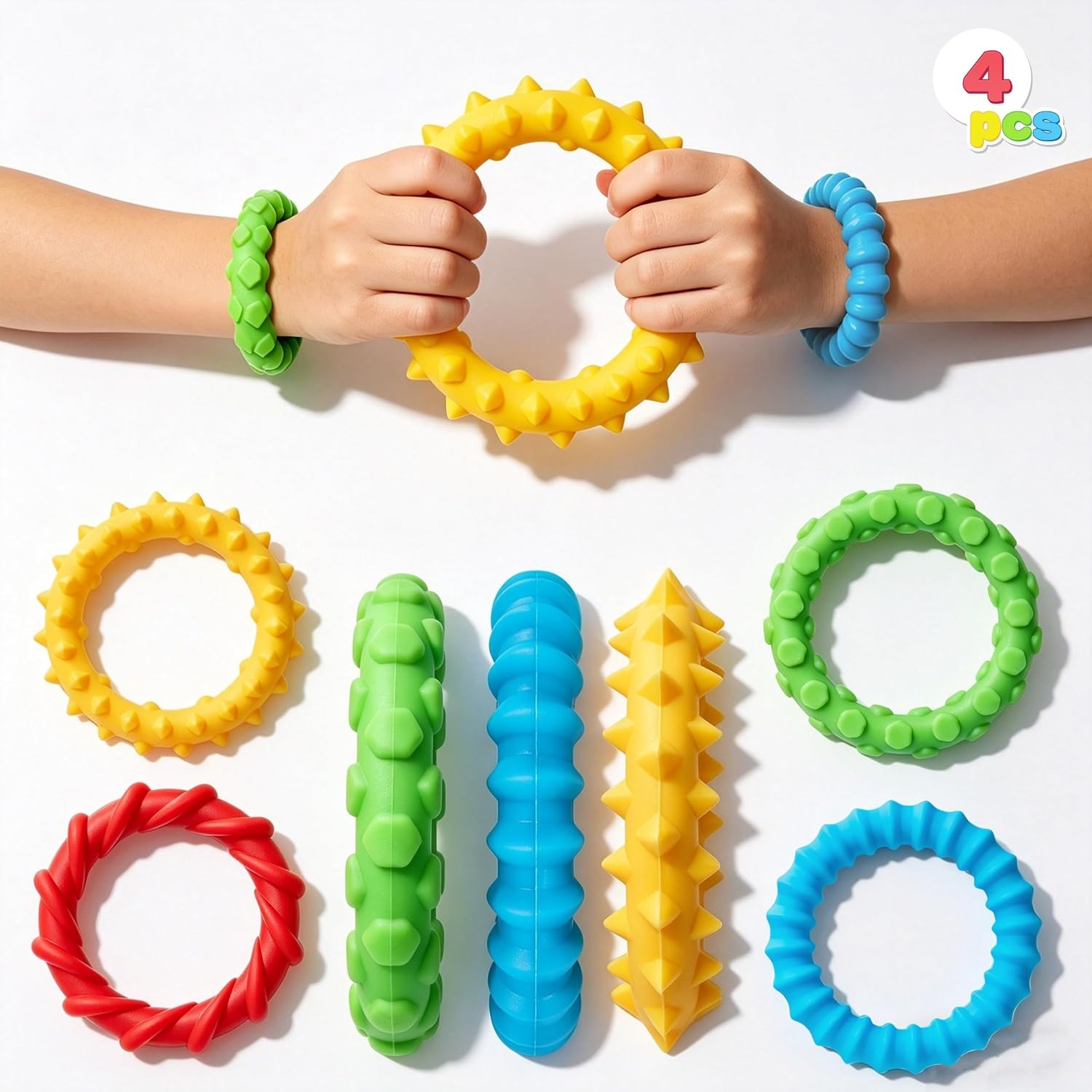 image:imageJOYIN 4Pcs Fidget Bracelet Vibrant colors and multiple tactile sensations Sensory toys for kids with autism Funny Gifts Treasure Box Birthday Gifts amp Party Favors Carnival Prizes Classroom Reward