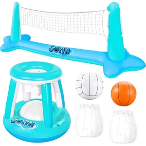 image:imageJOYIN Inflatable Volleyball Net amp Basketball Hoops Pool Float Set Balls Included for KidsAdults Summing Pool Game Floating Summer Floaties Volleyball Court BasketballLDark BlueBlue Cyan