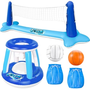 image:imageJOYIN Inflatable Volleyball Net amp Basketball Hoops Pool Float Set Balls Included for KidsAdults Summing Pool Game Floating Summer Floaties Volleyball Court BasketballLDark BlueDark Blue