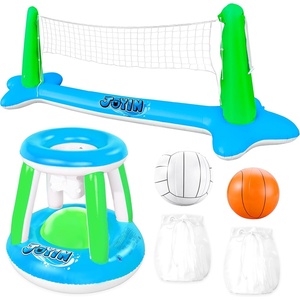 image:imageJOYIN Inflatable Volleyball Net amp Basketball Hoops Pool Float Set Balls Included for KidsAdults Summing Pool Game Floating Summer Floaties Volleyball Court BasketballLDark BlueGreen Blue