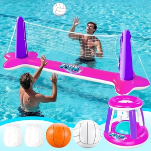 image:imageJOYIN Inflatable Volleyball Net amp Basketball Hoops Pool Float Set Balls Included for KidsAdults Summing Pool Game Floating Summer Floaties Volleyball Court BasketballLDark BluePink Purple