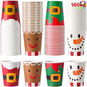 image:imageJOYIN 100PCS 9oz Christmas Disposable Paper Cups Xmas Drinking Party Cups Bulk with Christmas Elements and Holiday atmosphere for Chocolate Coffee Cold Beverage Holiday Tableware Party SuppliesCute