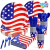 image:imageJOYIN 180 Pcs Patriotic Party Supplies Dinnerware Set of 30 Plates30 Napkins30 Paper Cups and 90 Plastic Utensils for 4th of July Celebration Memorial Day Patriotic Party Decoration Serves 30