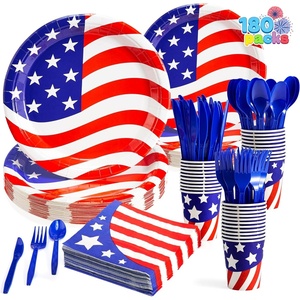 image:imageJOYIN 180 Pcs Patriotic Party Supplies Dinnerware Set of 30 Plates30 Napkins30 Paper Cups and 90 Plastic Utensils for 4th of July Celebration Memorial Day Patriotic Party Decoration Serves 30
