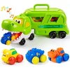 image:imageJOYIN Dinosaur Toys for Kids 18M Dinosaur Carrier Truck with 3 Rubber Car Vehicles Internal Slide Rails Todder Toys with Music amp Lights Birthday Gifts for 2 3 4 Year Old Boys Girls