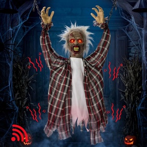 image:imageJOYIN 36FT Halloween Animatronic Hanging Imprisoned Zombie Sound Activated Shaking HalfBody Prop with Chains LifeSize Undead Prisoner for Indoor Outdoor Haunted House Yard Party Decor
