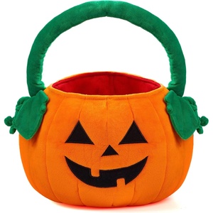 image:imageJOYIN Plush Halloween Pumpkin Basket 11 X 134 in Candy Trick or Treat Bag Cute Orange Tote Bucket with Handle for Kids Girls Boys Party Favor Supplies Trick or Treating Gifts BagClassic Face